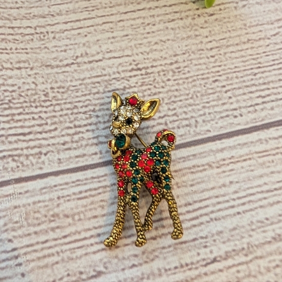 Christmas vintage/Retro holiday gemstone gold reindeer pin - Picture 5 of 5